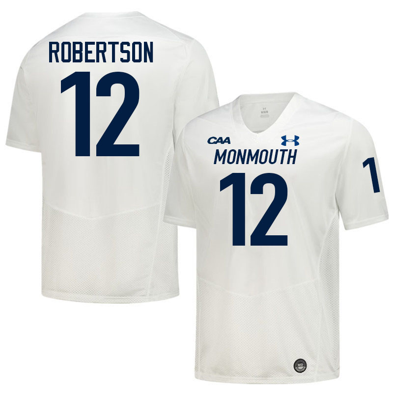 Monmouth Hawks #12 Derek Robertson College Football Jerseys,Uniforms-White